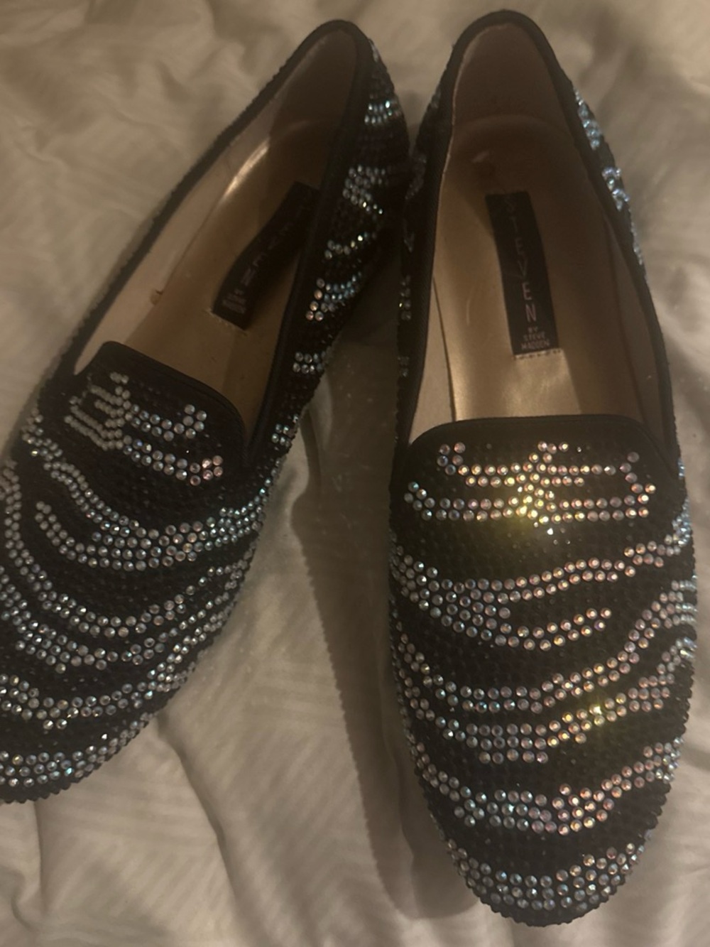 Steven By Steve Madden Black Rhinestone Embellished Loafers